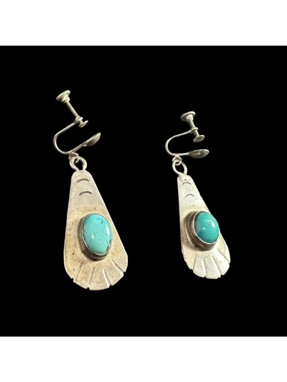 Vintage Sterling Silver Turquoise Southwestern Earrings Screwback Clip On Dangle